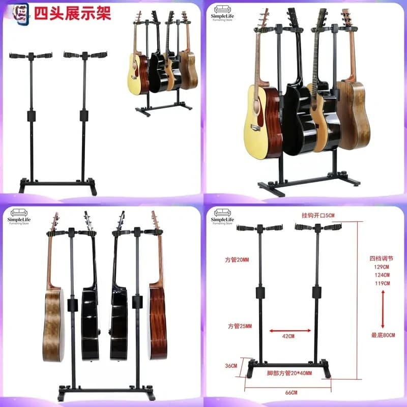 4 Pack Self Locking Guitar Stand Vertical Wall Mount Hanger Rack Holder Display Hook for Acoustic Bass Ukulele