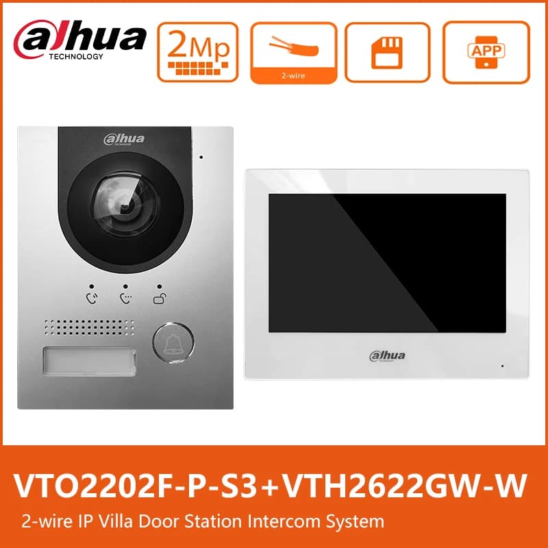 Dahua Kit videocitofono originale a 2 fili Set campanello digitale domestico Campanello 1080P VTO2202F-P-S3 Monitor da interno da 7 "VTH2622GW-W