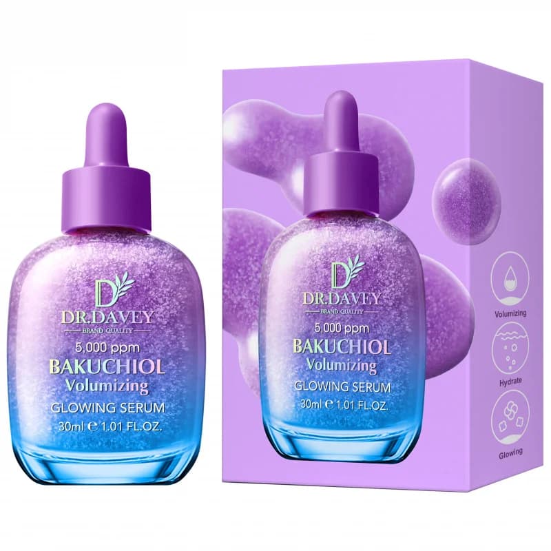 Siero Volumizzante Illuminante al Bakuchiol 30ml, Cura del Viso, Idratazione Tutto l'Anno, Adatto per Entrambi i Sessi, Portatile