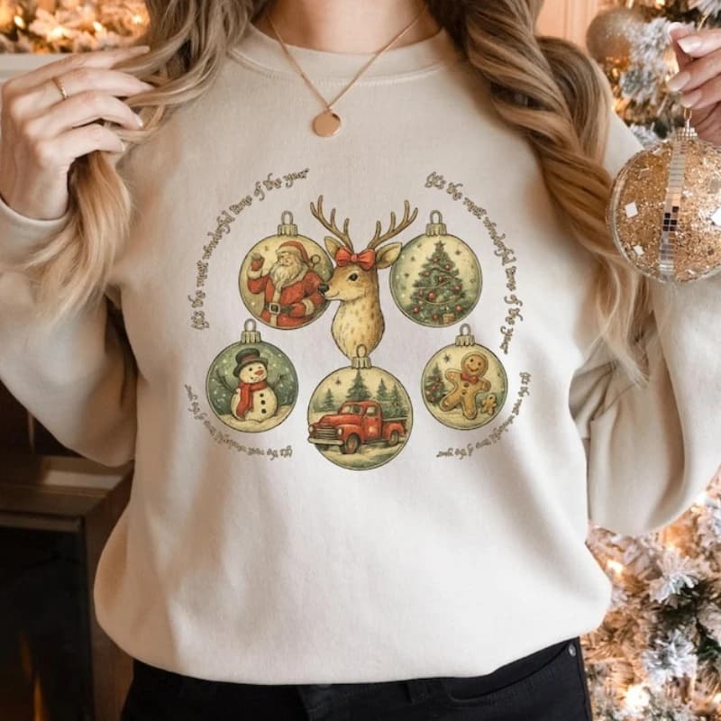 Its A Most Wonderful Time of The Year SantaClaus Ornaments Snowman Christmas Trees Funny Anta Reindeer Xmas Gifts Sweatshirt