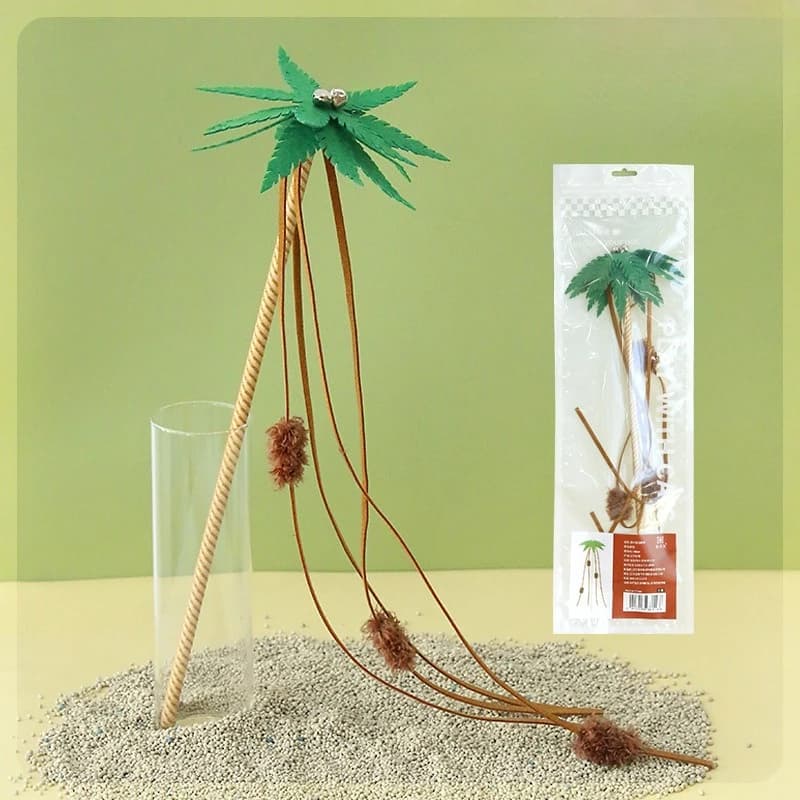 Giocattolo per Gatti a Forma di Albero di Cocco con Lunga Nappa, Pom-Pom e Campanellino per Gioco Interattivo, Accessori per Animali Domestici