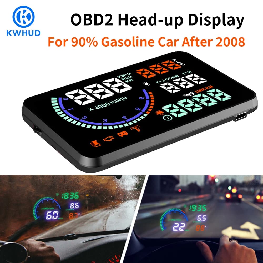 KWHUD Head Up Display Obd2 Car Hud Tachimetro digitale RPM Tacho Misuratore della temperatura dell'acqua Parabrezza Proiettore Accessori elettronici per auto