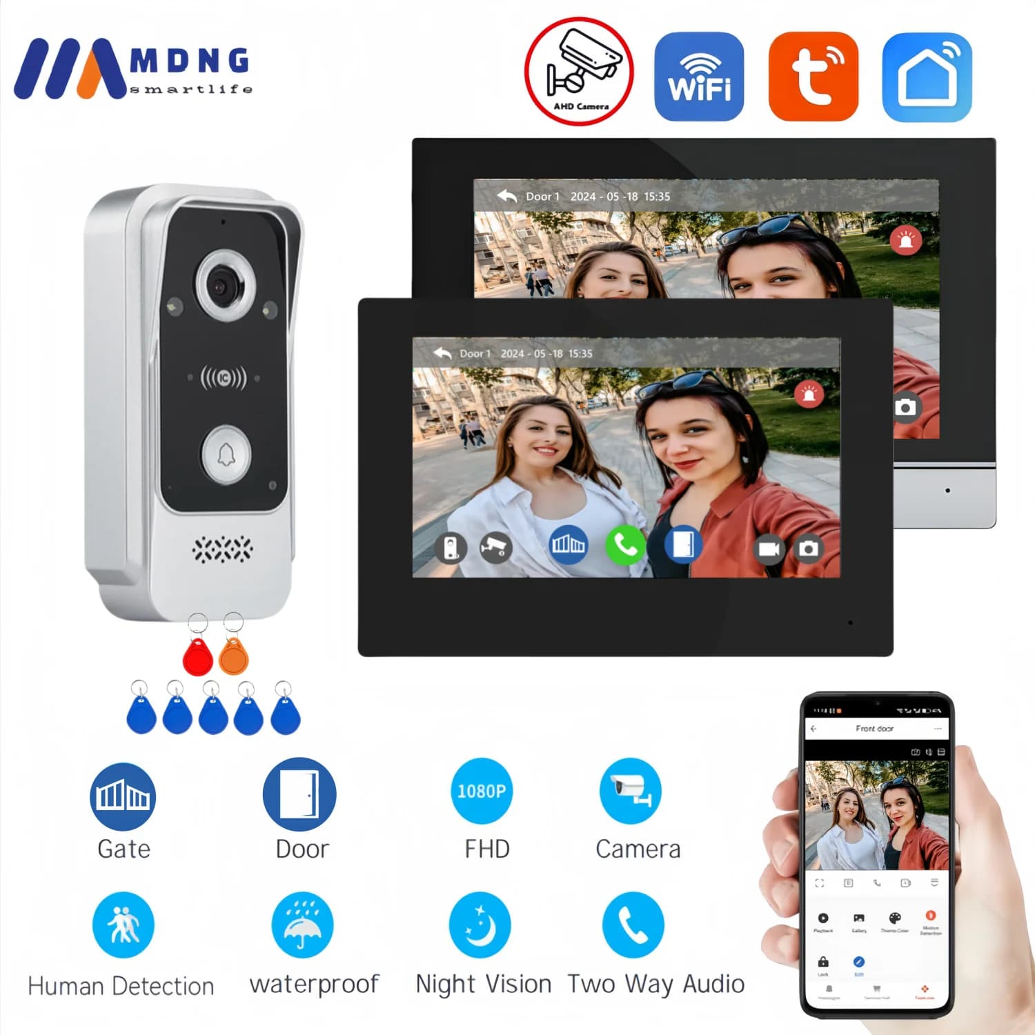 7 pollici Tuya Smart Wired Home Videotelefono Citofono Sistema Dual Lock Sblocco FHD 1080P Videocitofono senza fili Citofono Campanello