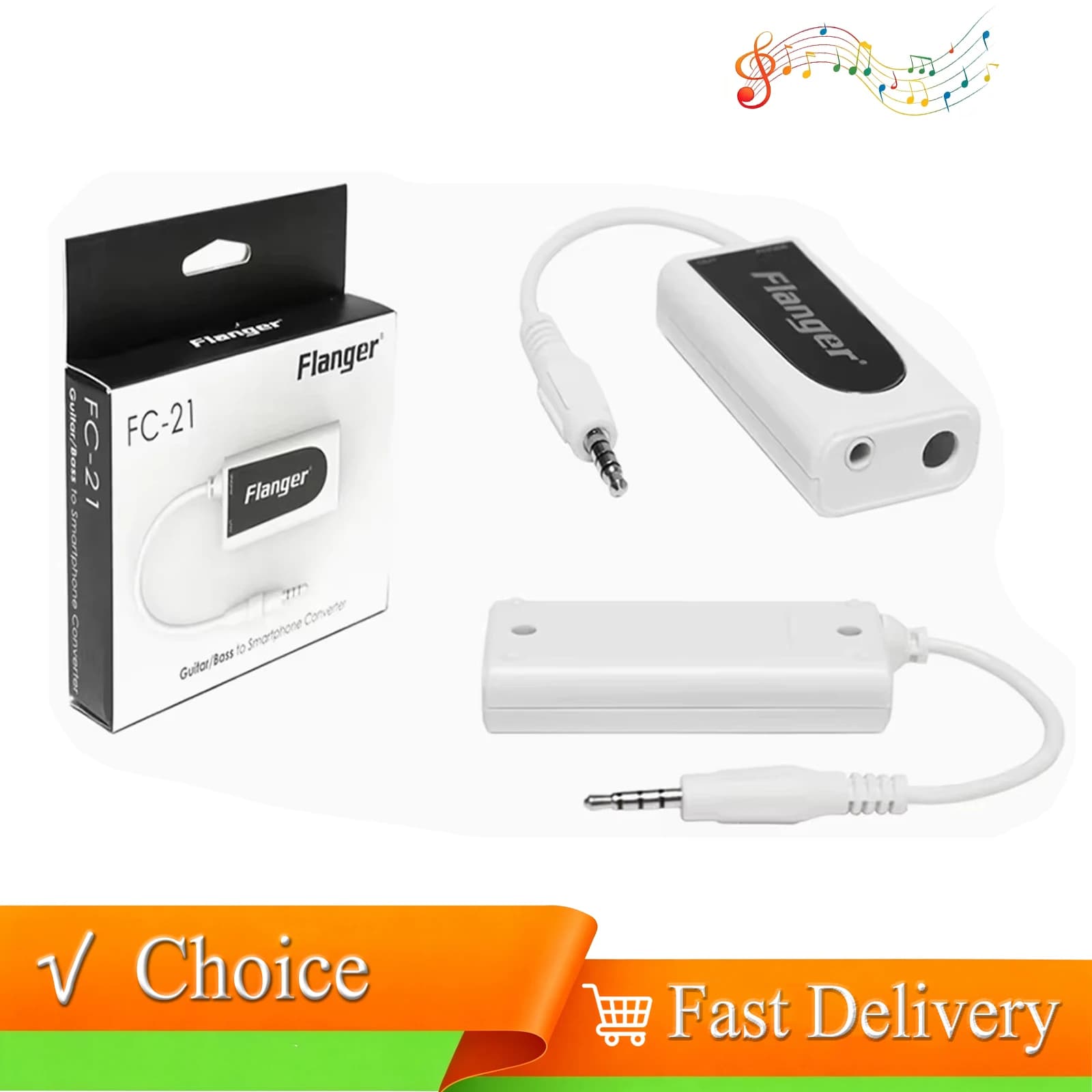 Flanger Guitar Adapter Electric Guitar Bass Linker 3.5mm Audio Plug Tablet Adapter Compatible with IPhone IPad Android