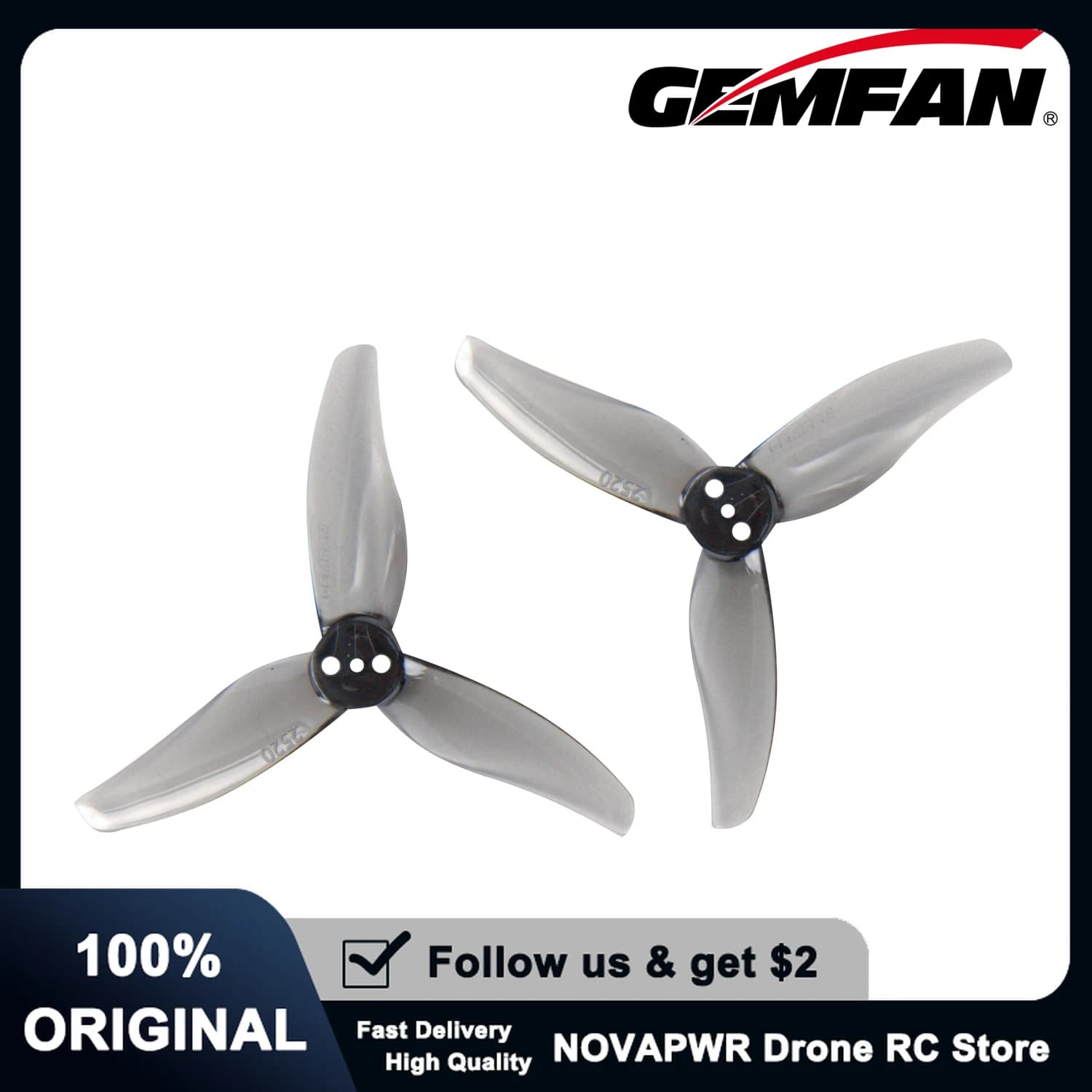 Gemfan Hurricane 2520-3 2.5 inch 3-wire propeller optimized for long-range FPV drone flight