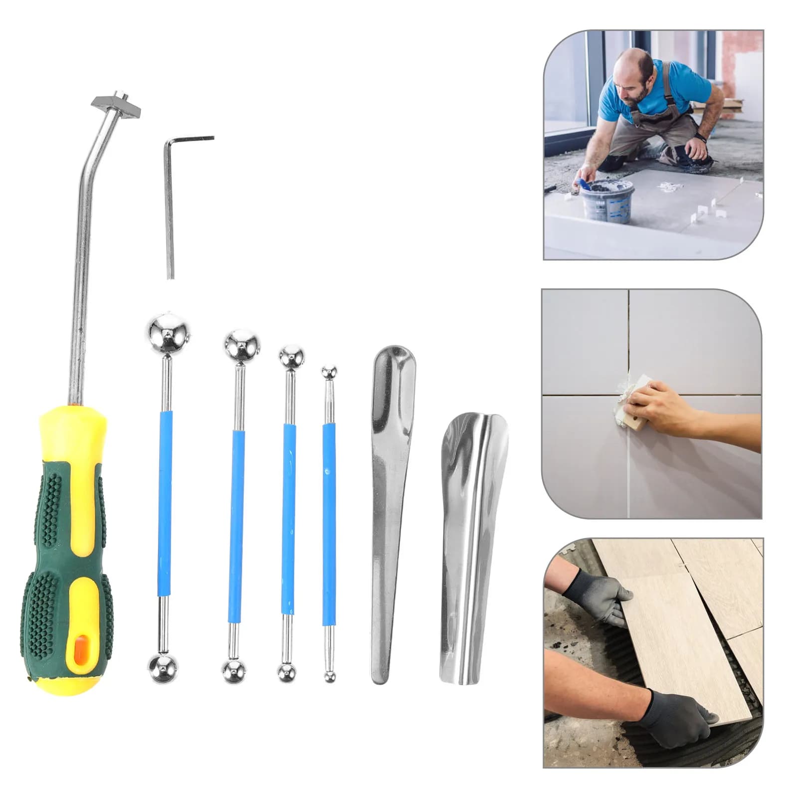 Kit di 9 Utensili per Sigillatura in Acciaio Resistente, Set Completo di Applicatori per Sigillante per Fughe di Piastrelle, per Finitura di Giunti e Progetti di Pavimenti e Pareti
