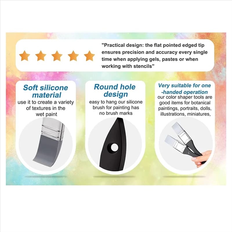 VEHO-2 Pieces Silicone Painting Brush Color Shaper Tool Flat Flexible Acrylic Brush Art Tools Paint Brushes (1 Inch Wide)
