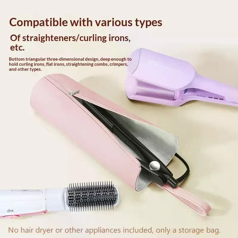 Hair styling tool bag with heat-resistant aluminum coating - Wall hanging case for hair curler, hair plate and hairdryer, Mult