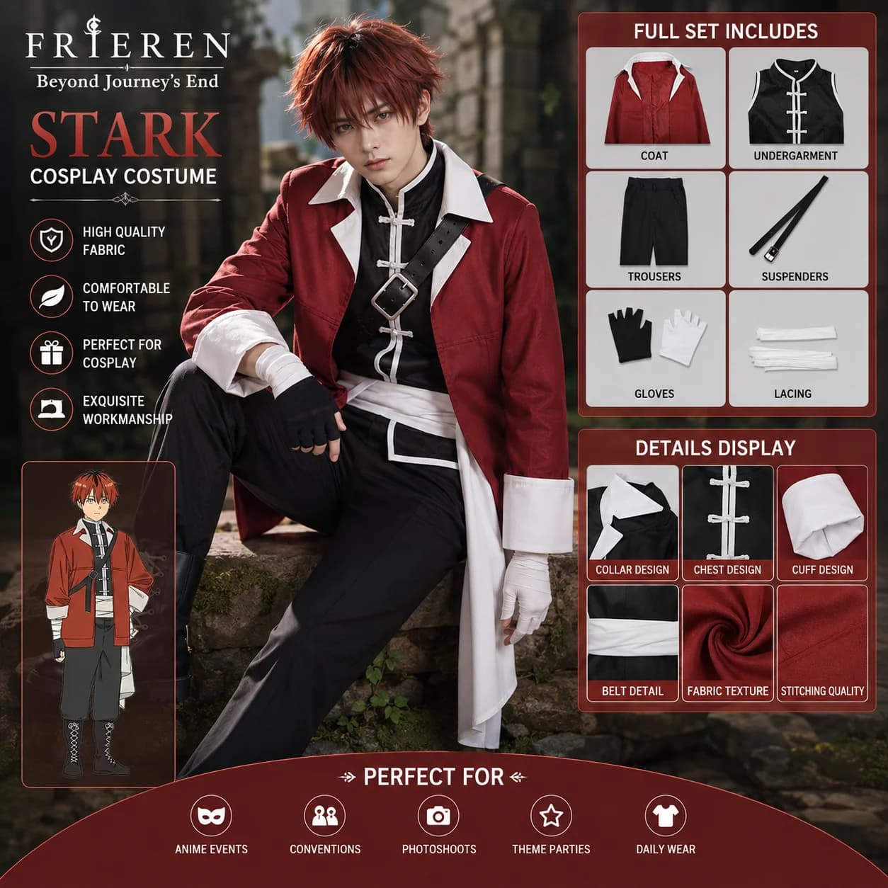 Frieren: Beyond Journey's End Stark Cosplay Costume Adult Carnival Uniform Anime Halloween Party Costumes Masquerade Men Game