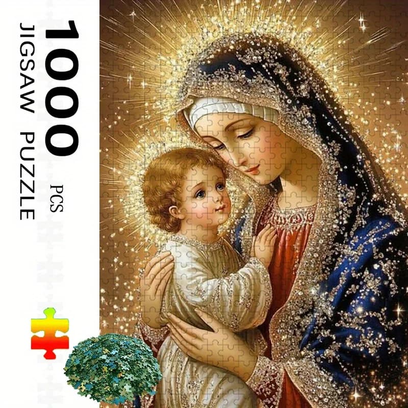 Puzzle Vergine Maria da 1000 pezzi - Grande libro illustrato di arte religiosa per adulti e anziani, puzzle 3D sorprendente con icona Vergine M
