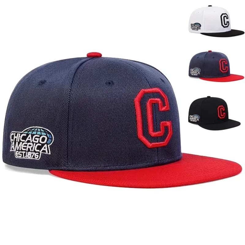 Unisex Hat with CHICAGO Embroidery, Hip-hop Style, Adjustable, for Spring and Autumn, Solar Protection