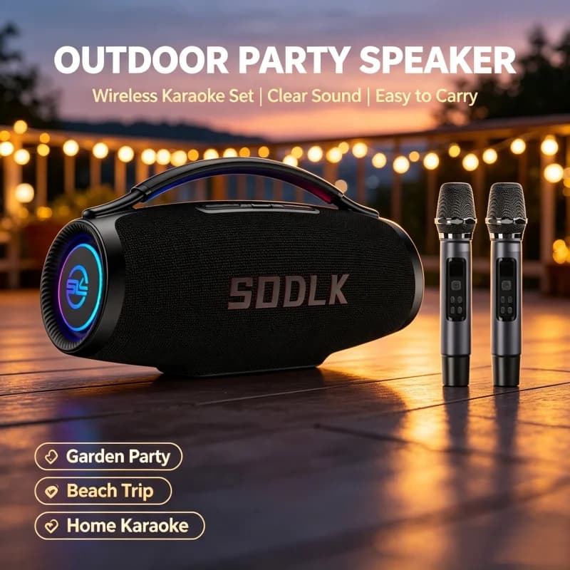 SODLK S1622 500W Outdoor Bluetooth Party Speaker Karaoke Machine With Dual Wireless Mics Remote Control Heavy Bass RGB Lighting