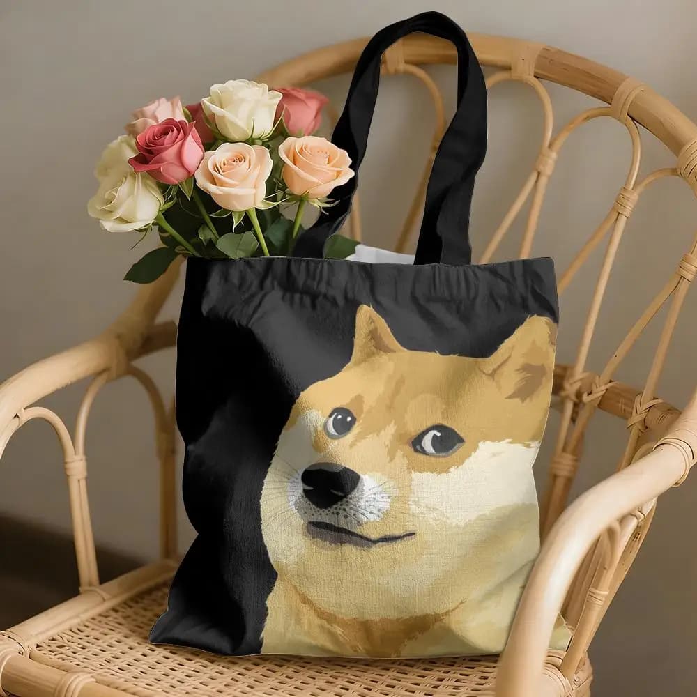 Funny Doge Pattern Storage Bags Canvas Double-Sided Print Tote Bag Large Capacity Shoulder Fashion Shopping Handbag