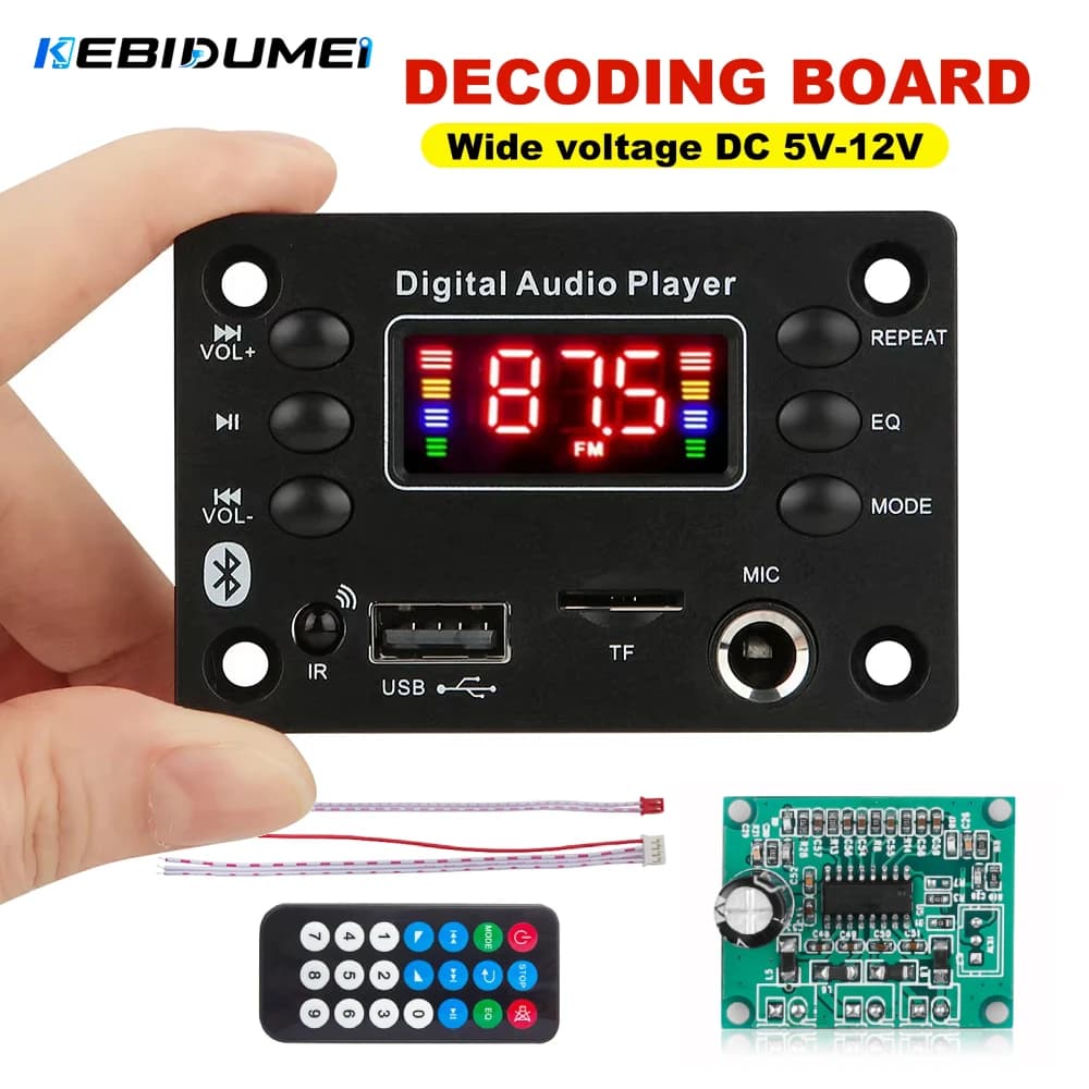KEBIDUMEI DC 12V Bluetooth 5.0 MP3 WMA WAV APE Decoder Board Car Audio Microphone USB TF FM Radio Mp3 Music Player Speaker