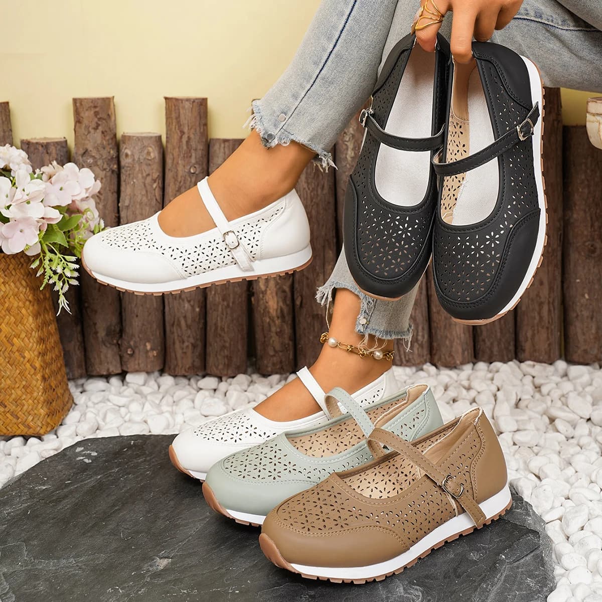 Scarpe Mary Jane da donna con cinturino con fibbia | Scarpe Comode e Piatte per Pendolarismo e Viaggi