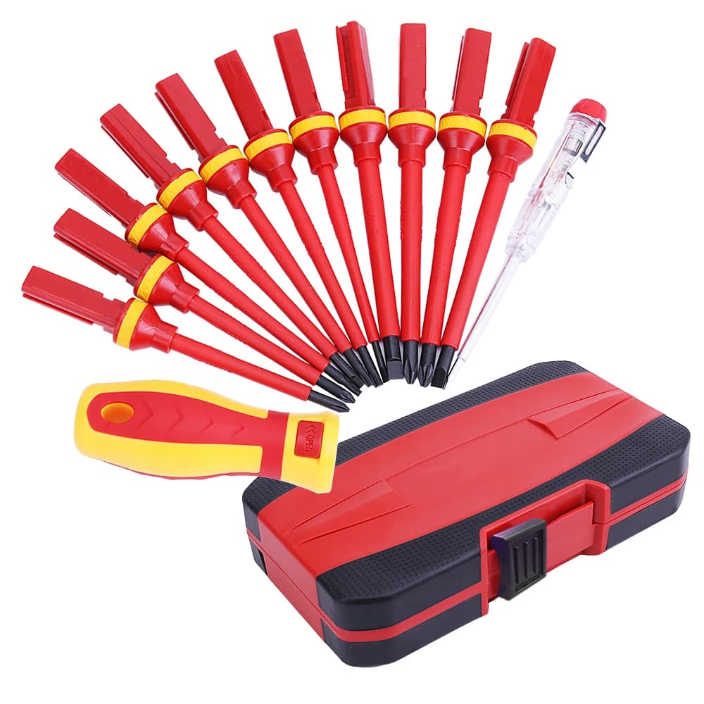Kit of repair tools for electricians 13 pieces Set of 1000 VDE insulated screwdrivers with manual tool kit with magnetic cutting tips