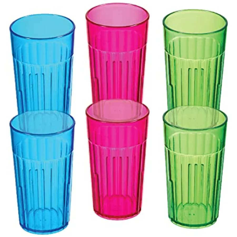 Arrow 6 oz Plastic Tumblers - 6 pk Blue, Green and Pink - Break-Resistant Drinking Glasses for Indoor and Outdoor Use - Dishwas