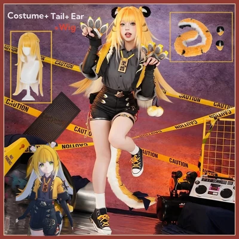 ABC123CosplayCosplay Game Zenless Zone Zero Ju Fufu Cosplay Costume Wig Tail Ears Con Event Uniform Halloween Play Rol3'd,5;h.9/