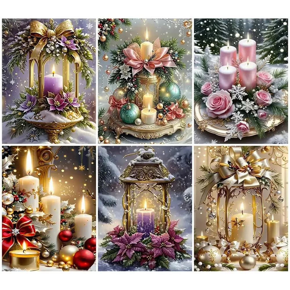 DIY 5D Diamond Embroidery Candle Full Drill Diamond Art Painting Kit Flower Mosaic Snow Christmas Decorations Gift