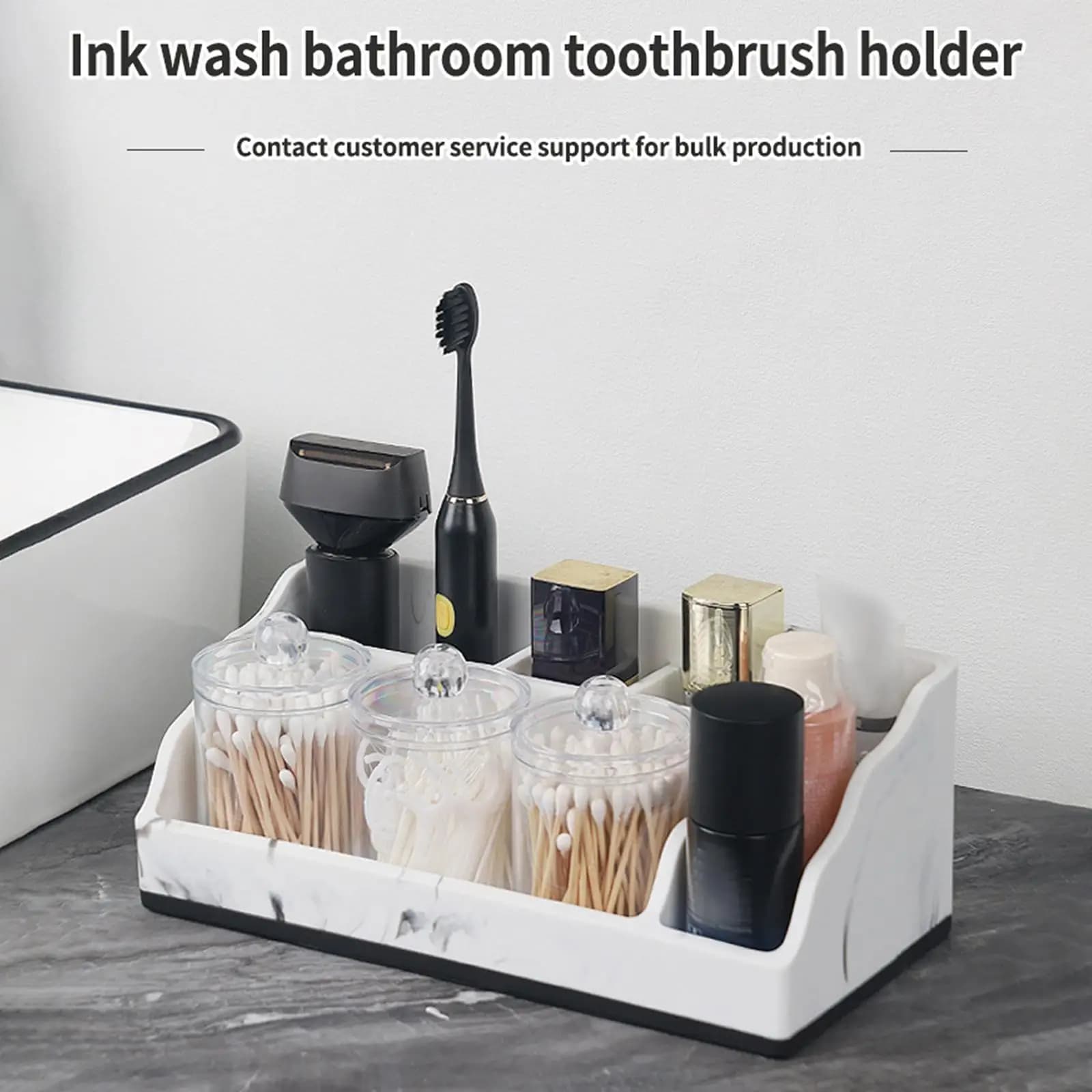 Organizzatore Multifunzionale per Spazzolini da Denti con Cinque Scomparti, Portaoggetti in Resina per Bagno e Trucco