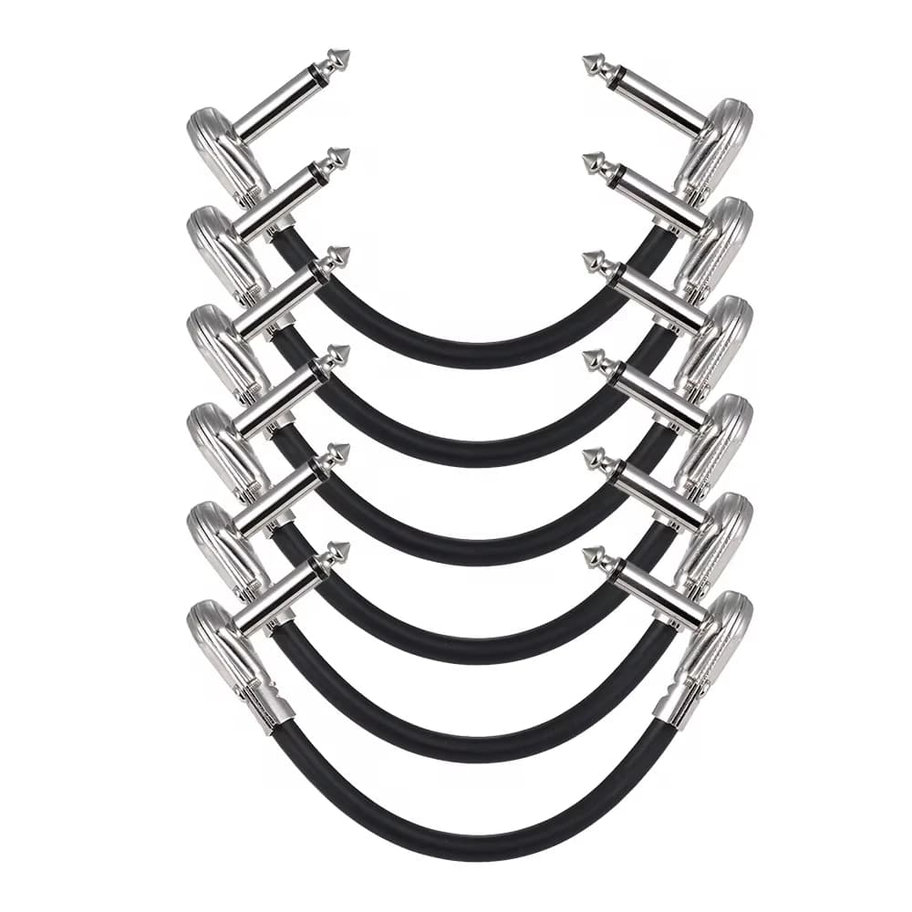 Miwayer Patch for pedal instrument guitar effect from 15 cm/6 inch 1/4" Silver right angle spin Black PVC jacket, 6 pack