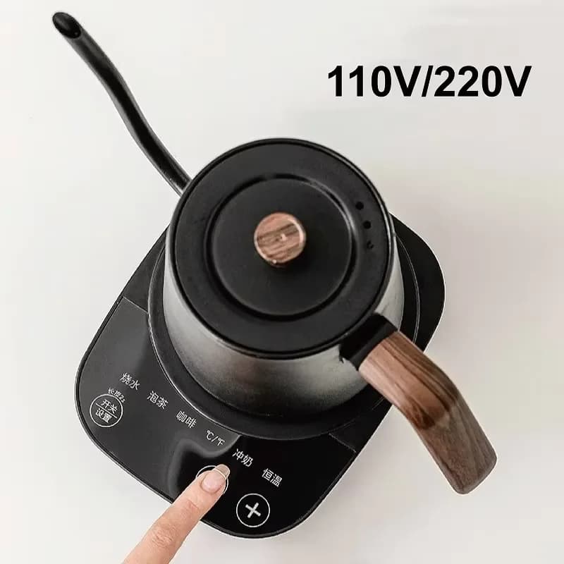 Bollitore Elettrico 110V/220V con Controllo della Temperatura, Teiera in Acciaio Inox 304 con Beccuccio Lungo a Collo d'Oca, Mantenimento Automatico del Calore, 800ml
