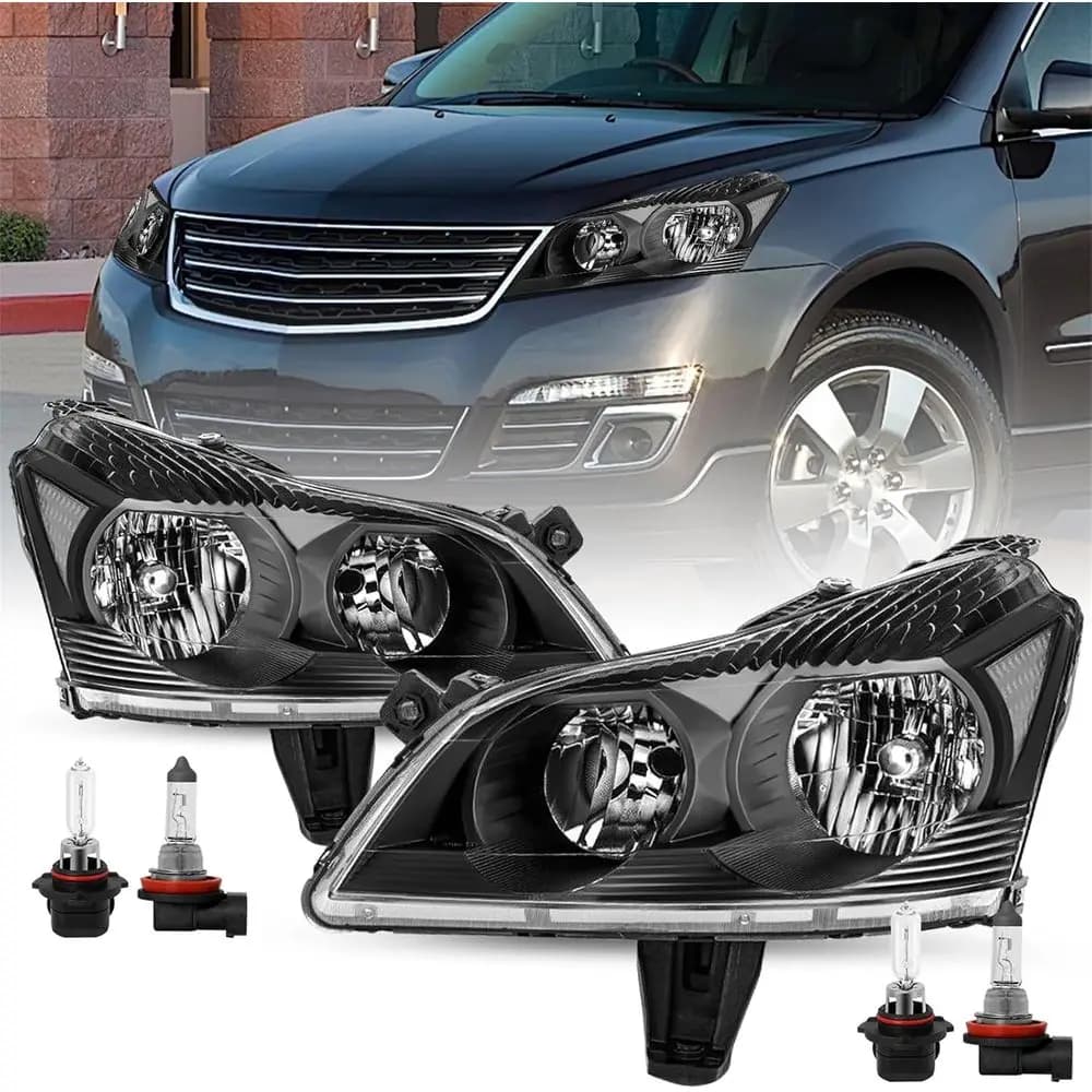 Gruppo Fari Alogeni Stile OE con Lampadine Incluse, Compatibile con Chevy Traverse LS/LT 2009-2012, Faro Anteriore Nero Originale