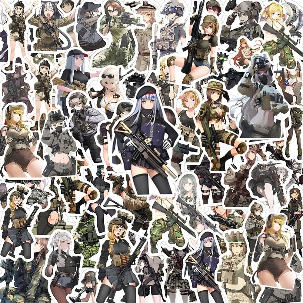 10/30/60 Pezzi Adesivi Camouflage con Soldate Cartoon, Graffiti Militari, Decalcomanie Anime Cool per Ragazze, Fai da Te per Bottiglie d'Acqua e Bagagli