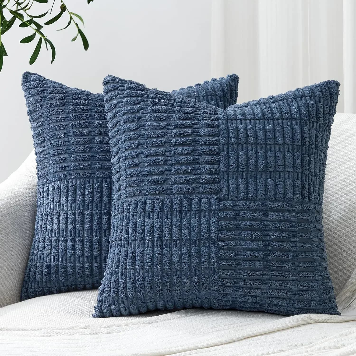 Blue 18x18 inch pillow lining Boho Federa soft velvet cushion cover for upholstered striped patchwork cushion for sofa bed