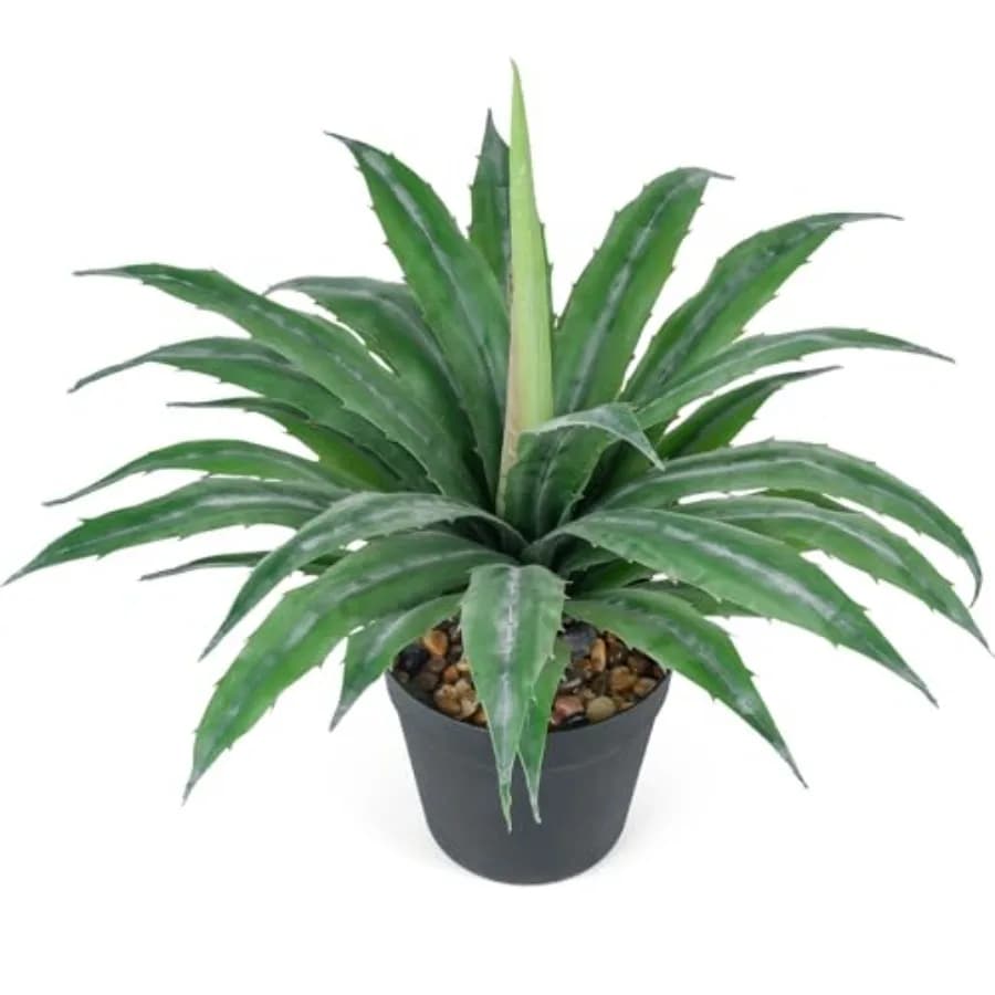 Large Artificial Agave Plant in Black Vase with Royal Stone pebbles, Sawsed Green Leaves, Finto Yucca for Interior and External Decorations