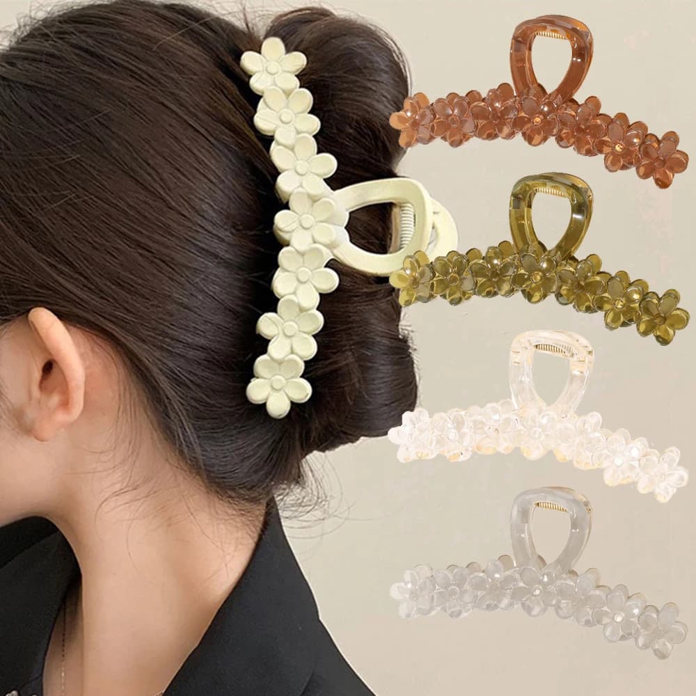 Fiore Donna Artigli per capelli Clip Grande Barrette Granchio Moda Corea Forcine in acrilico Squalo Coda di cavallo Copricapo Accessori per capelli per ragazze