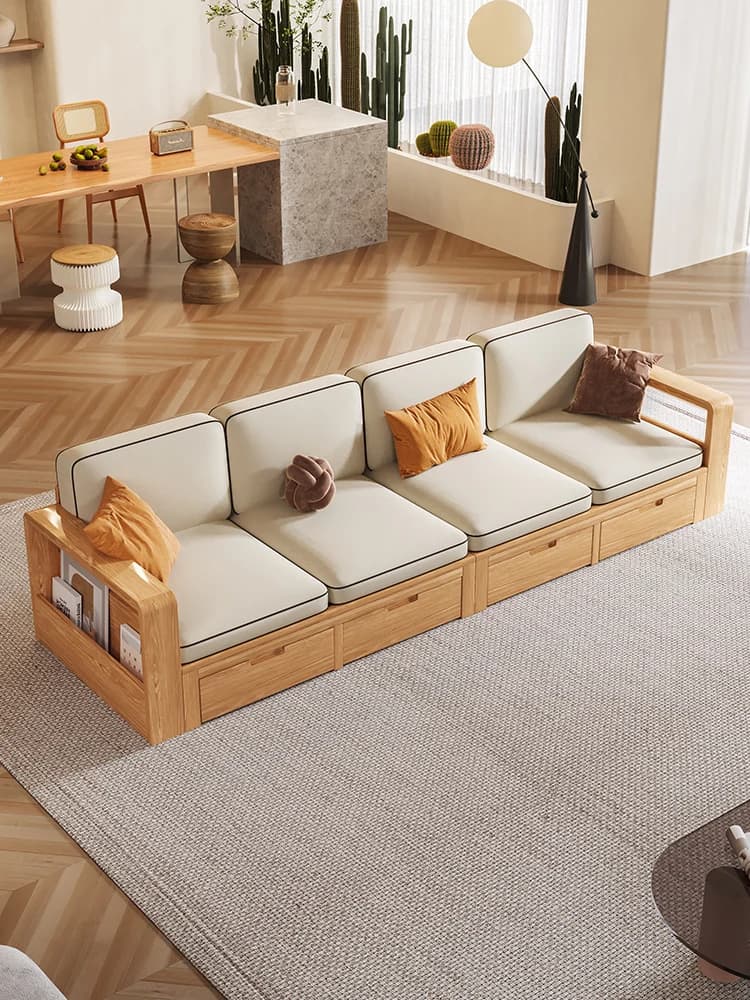 Tutto in legno massello divano a blocchi di tofu combinazione di contenitori moderno semplice soggiorno piccolo appartamento divano in tessuto a blocchi di tofu a fila dritta