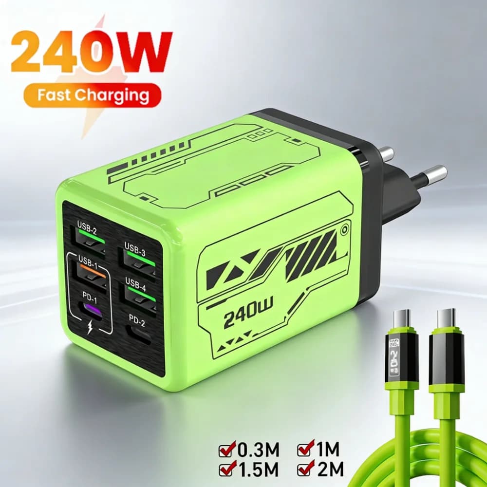 6 in 1 Charger 240W Type C Fast Charging Phone Power Adapter For iPhone Samsung Xiaomi EU/US/UK Plug Quick Charge Travel Charger