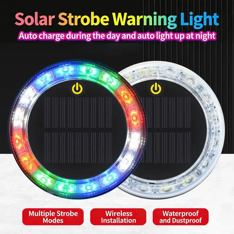 【C】LED Solar Strobe Warning Light RGB Colorful Night Safety Taillight Flashing Lamp For Cars Trucks Motorcycle Safety Warning