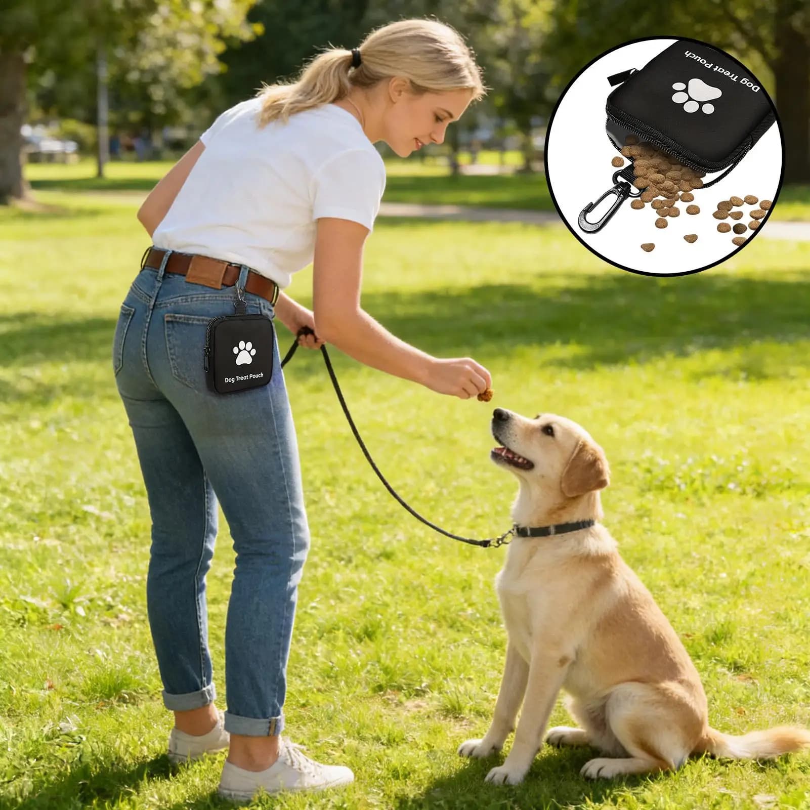 Croquette Bag with Belt Clips, Small Croquette Bag with Zampa Printing, Dog Training Bag, for Puppies, Animal Food, Toys, Walks and Open Race