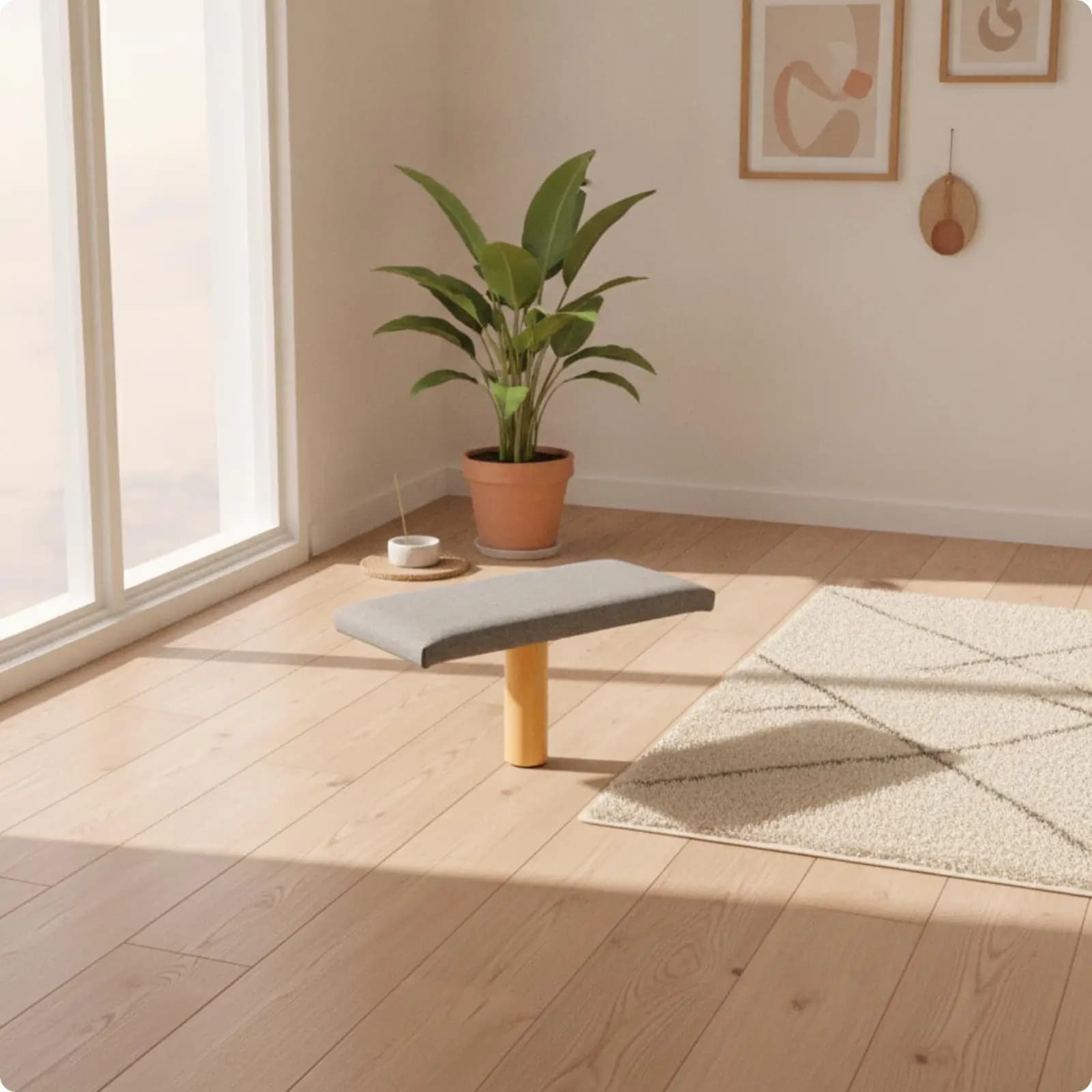 Solid Wood Upholstered Kneeling Meditation Stool with Rounded Edge Cushion for Yoga Mindfulness Comfortable Upright Posture