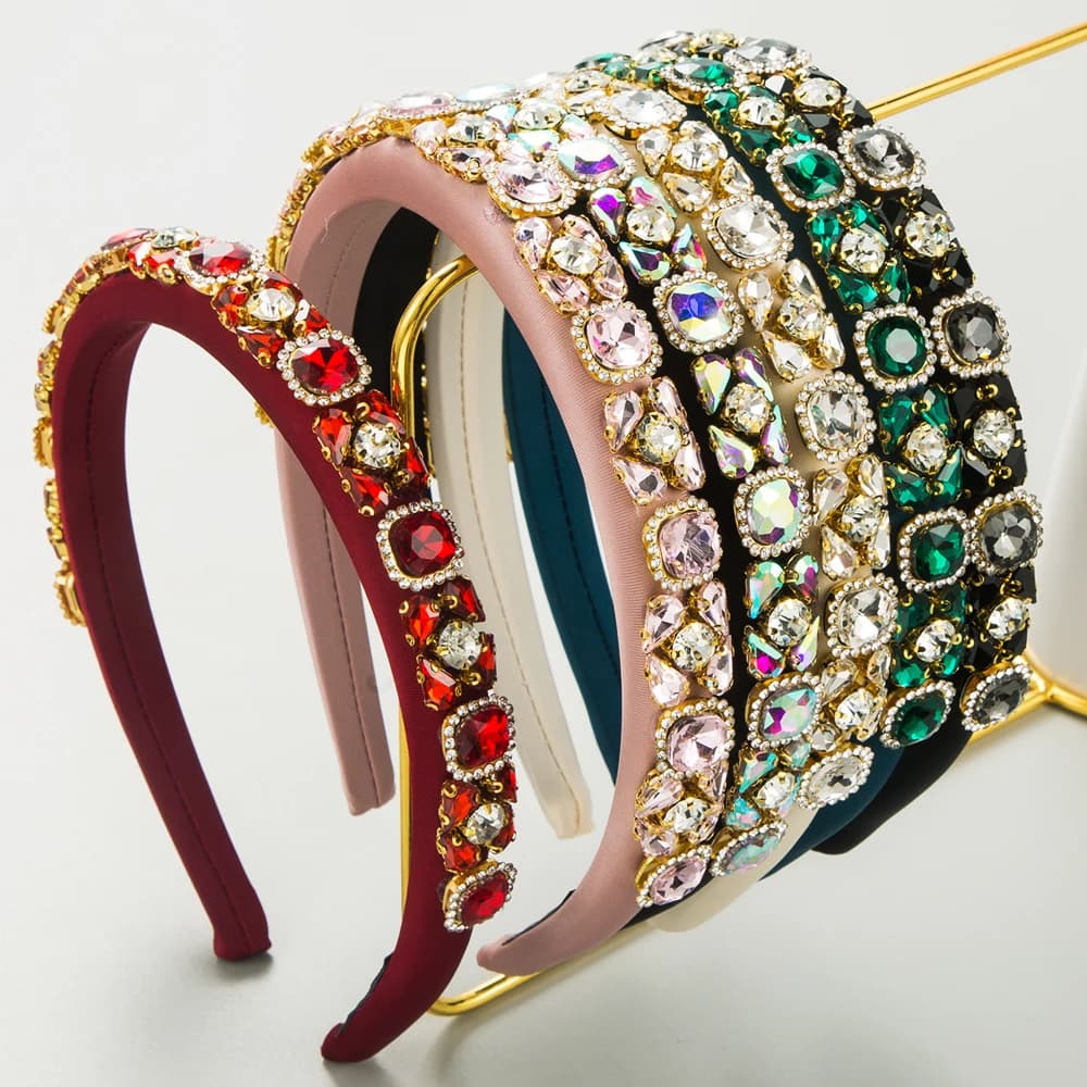 Cross border New Sponge rialzante Fine Edge Hair Hoop Retro Heavy Industry Full Diamond Light Luxury fascia per capelli di fascia alta