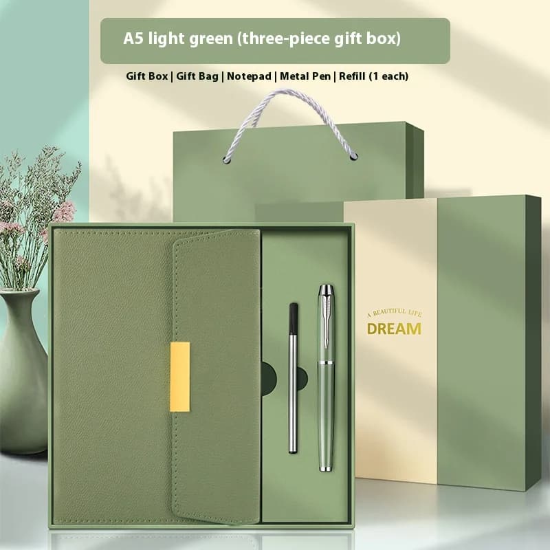 Hot selling high-end customized leather case business gift box, gift bag, magnetic notebook, high-end pen design