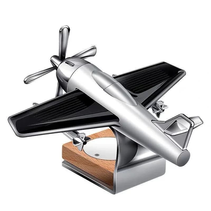 Solar Powered Rotating Alloy Propeller Airplane Car Air Freshener Perfume Dashboard Wood Base Fragrance Diffuser Gift