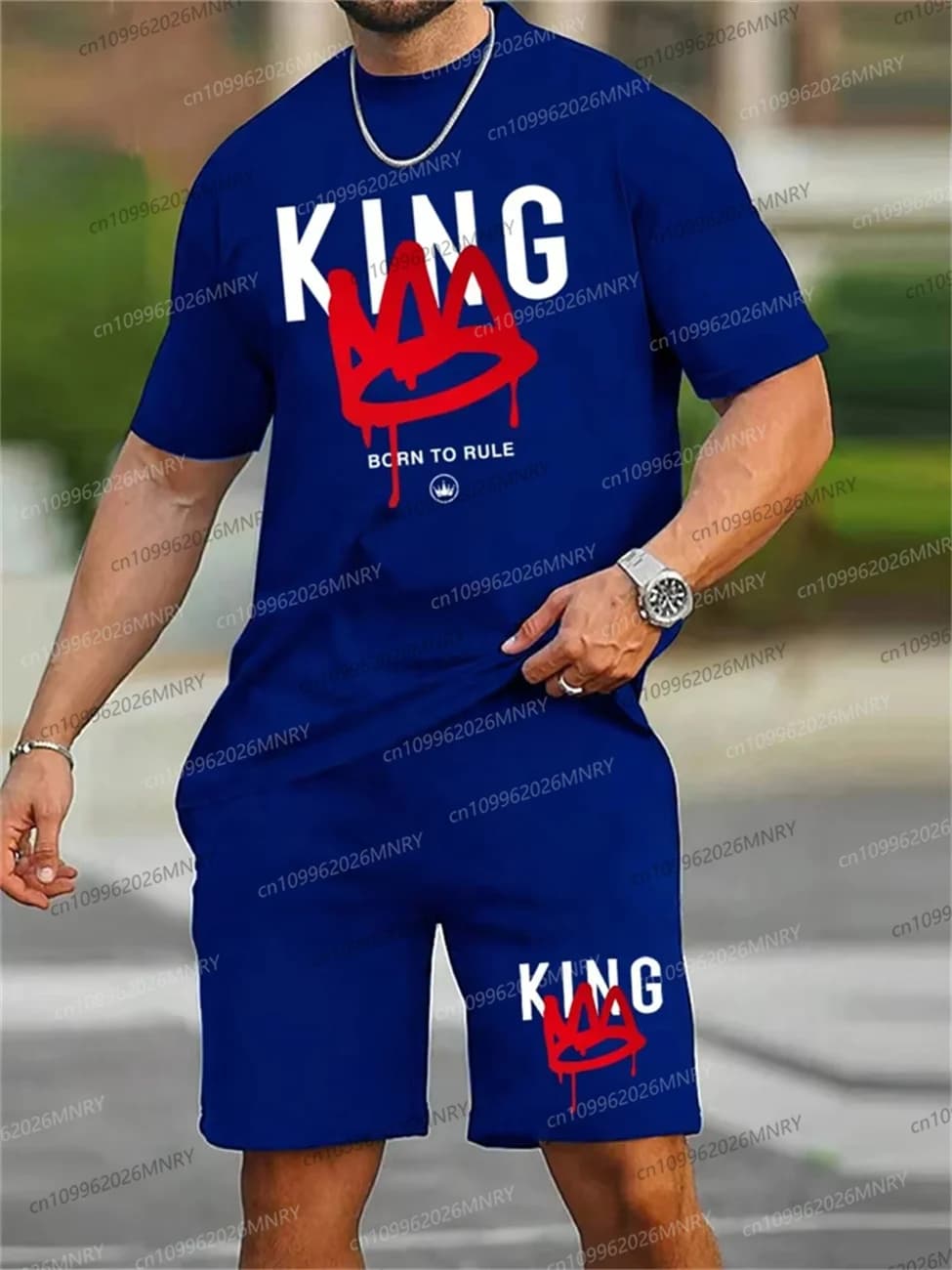 Nuovo Set Estivo da Uomo: T-Shirt Stampata e Pantaloncini, 2 Pezzi Casual con Collo Tondo, Abbigliamento Sportivo Traspirante