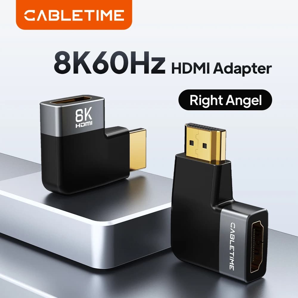 CABLETIME Adattatore HDMI Right Angel 8K Adattatore convertitore maschio-femmina Supporto HDMI 2.1 8K 60HZ 48Gbps per laptop HDTV PS4 5