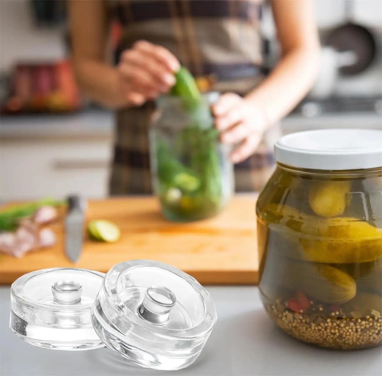 1pc Fermented Glass Weights Wide Mouth Jars Lids Kitchen Gadgets Sealed Storage Container Lids Cheese Fermentation