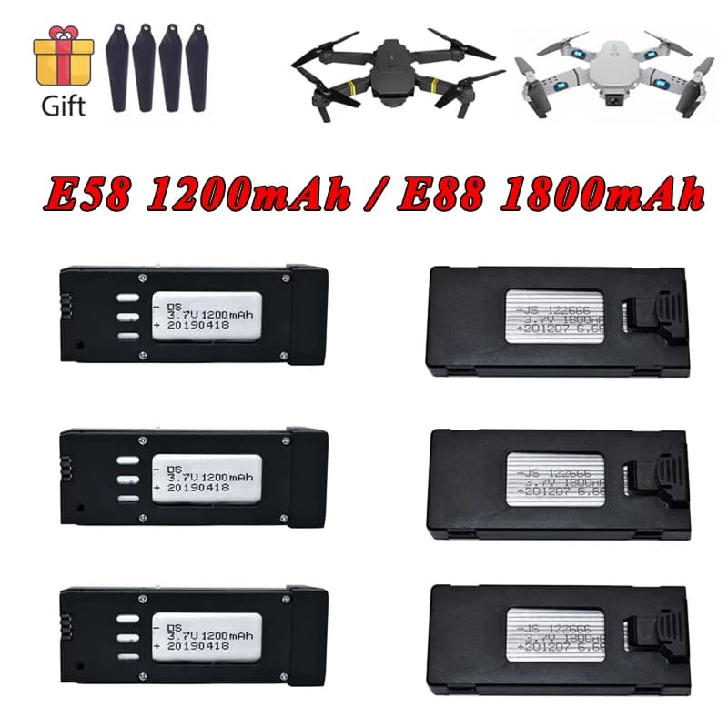 Battery Lipo 3.7V 1200mAh 1800mAh for E88PRO E99 P1 K3 LS-E525 E525 PRO / for drone battery E58 S168 JY019 JD19