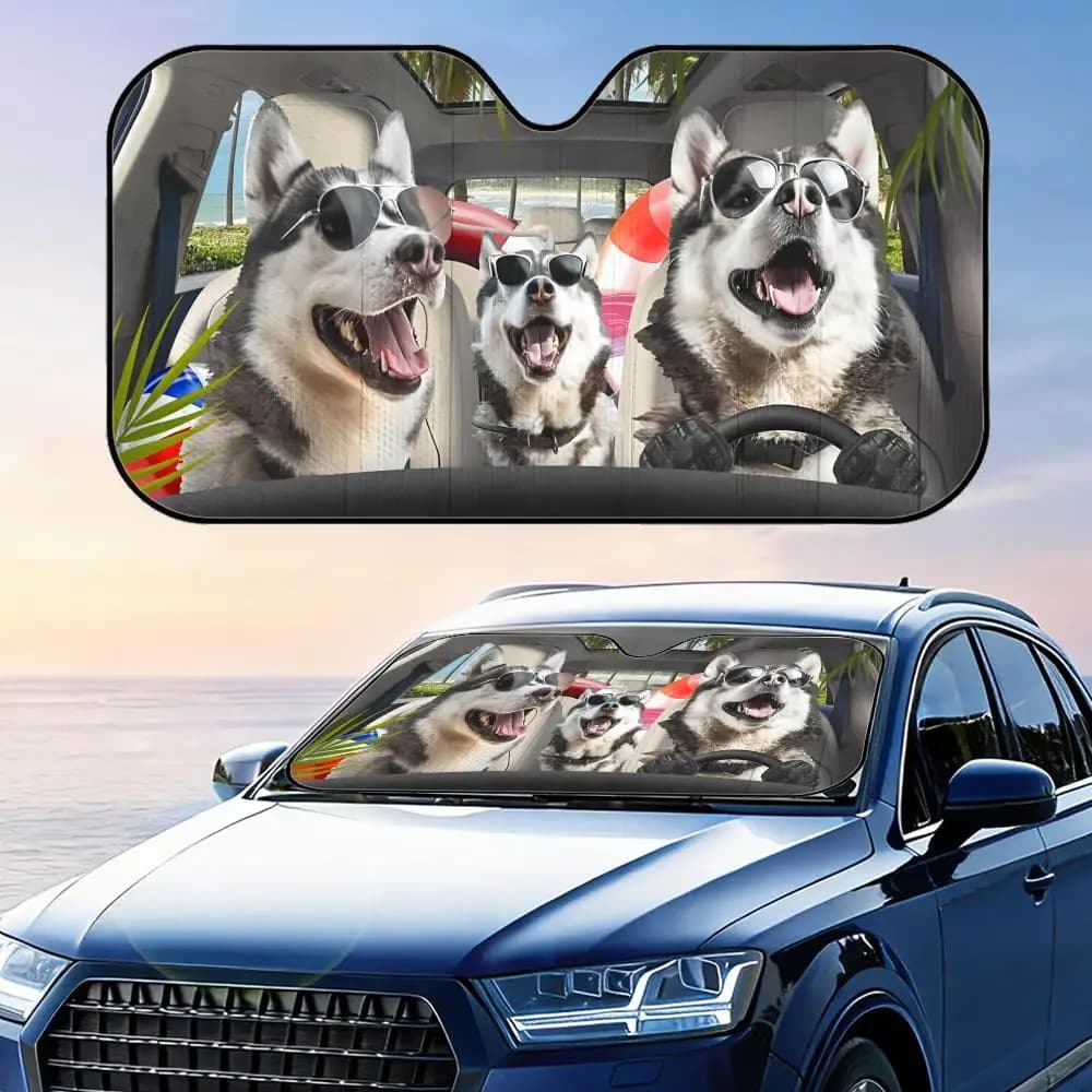 Parasole per Auto Husky Dog Driver, Riutilizzabile in Alluminio, Protezione UV, Isolamento Termico, Copertura Parasole