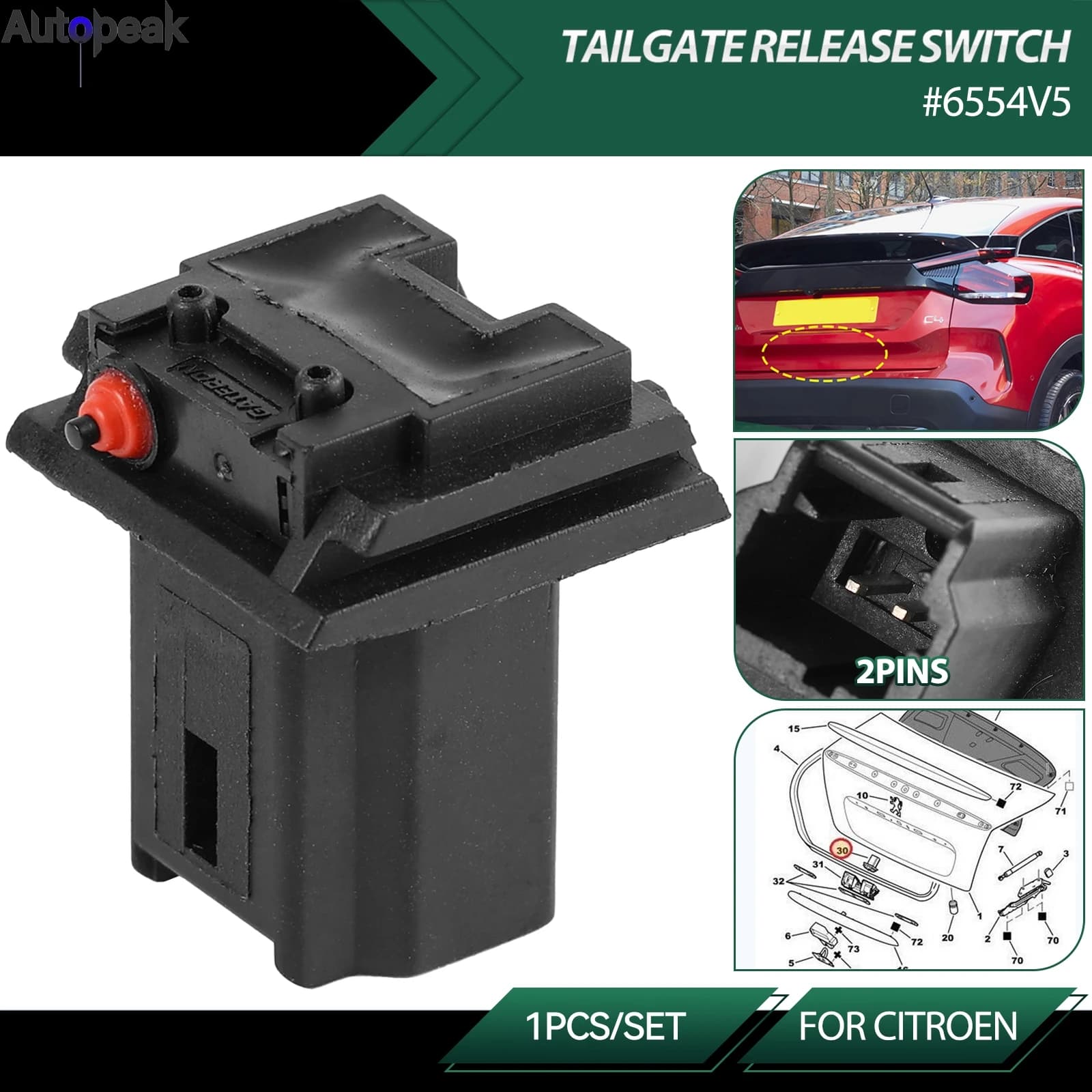 Portellone Posteriore Tronco Interruttore Maniglia Della Porta 6554V5 Per Peugeot 206 207 307 308 407 5008 Partner Citroen C3 C4 Xsara Picasso Berlingo