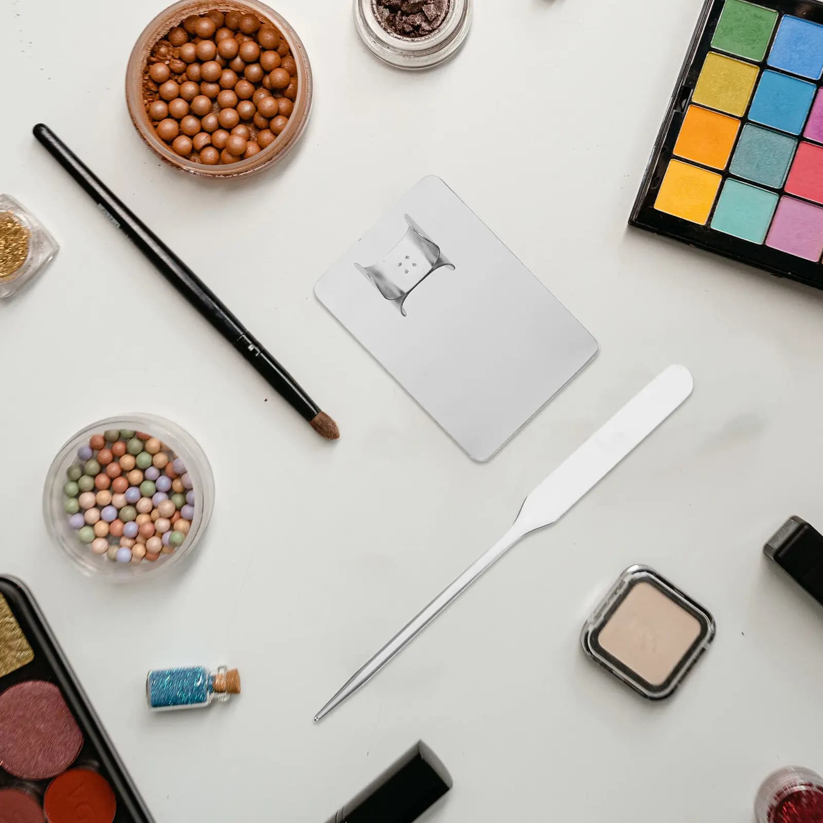 Set di Palette per Miscelazione in Acciaio Inox con Anello, Spatola e Vassoio per Pigmenti per Unghie e Fondotinta