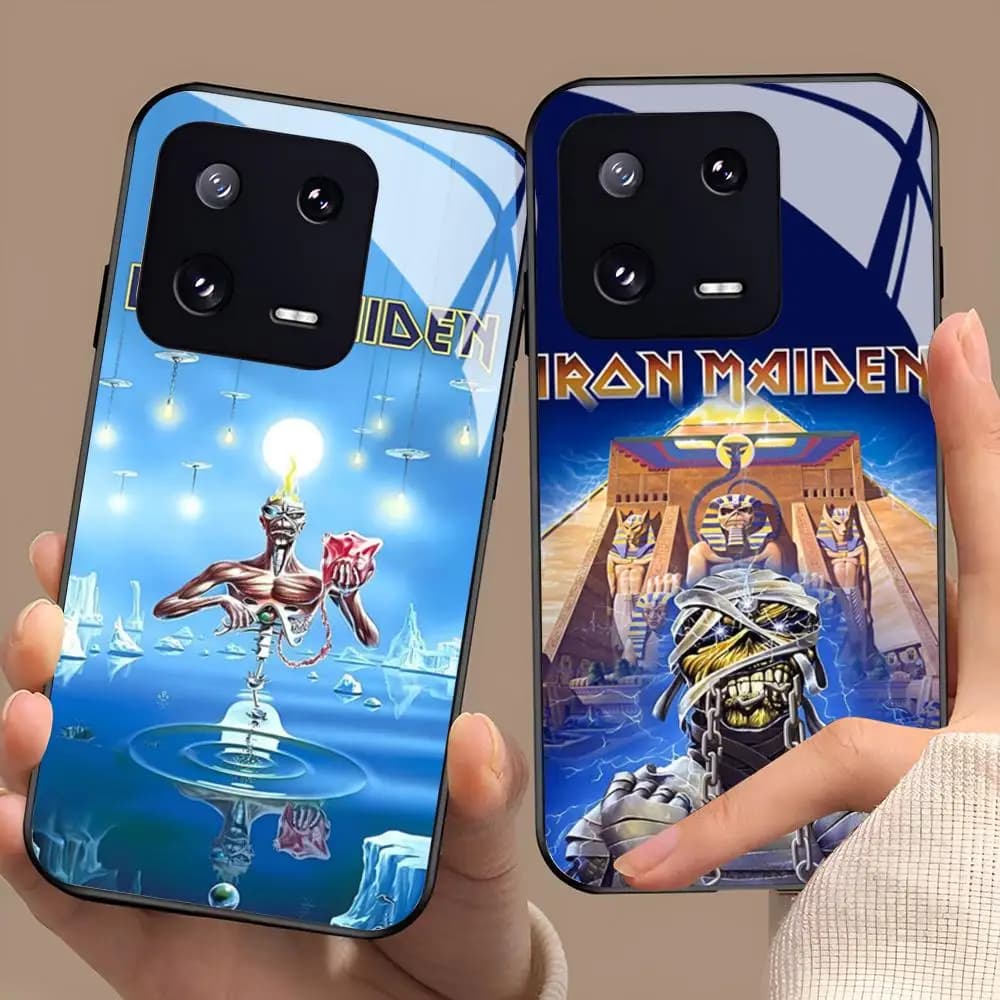 Iron R-Rock M-Maiden Phone Case For Xiaomi 17 15 14 13 12 Mi 11 X T Ultra Pro Lite 5G Black Glass Cover