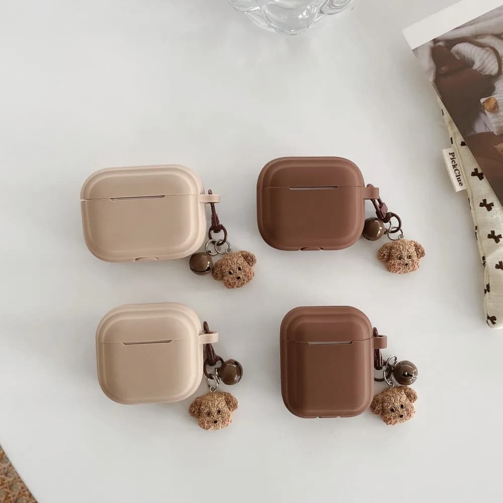 Light Luxury Soft Silicone Earphone Protective Case for AirPods 4 3 2 1 Pro 2 Pro 3 2025 Cover Coffee Dog Keychain Couple Shell