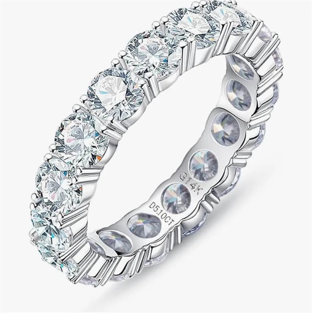 Eternity Ring, 4.5-5 cttw D Color Lab Grown Created Diamond 14k Solid true white gold/yellow Eternity Bridal Ring for