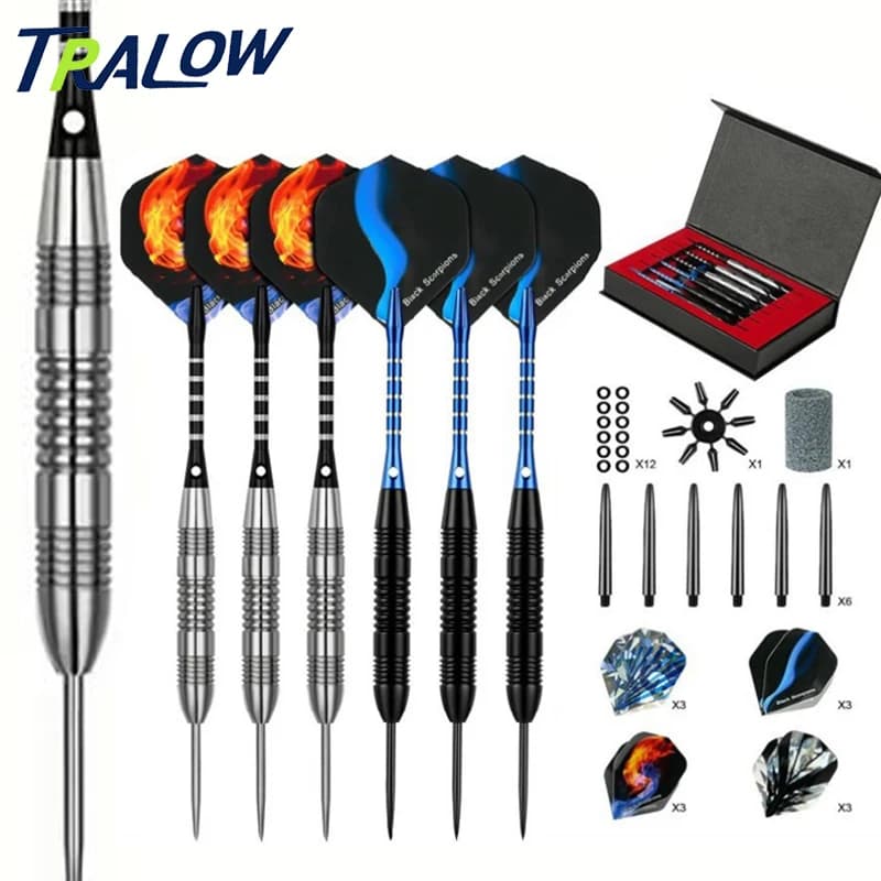 Set di Freccette TRALOW con Punta in Metallo, Freccette Professionali per Bersaglio, Punta in Acciaio con Fusto in Ferro Antiscivolo e Aste in Alluminio